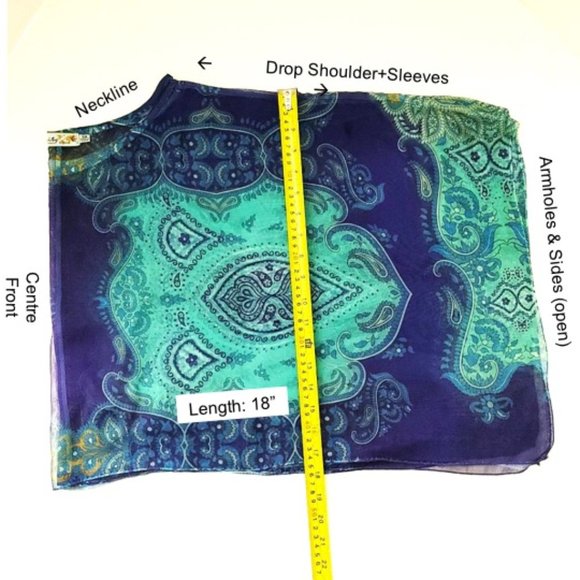Top & Scarf 2in1 Blue Green Paisley Print Sheer Chiffon Slip-on Lightweight - Picture 12 of 14